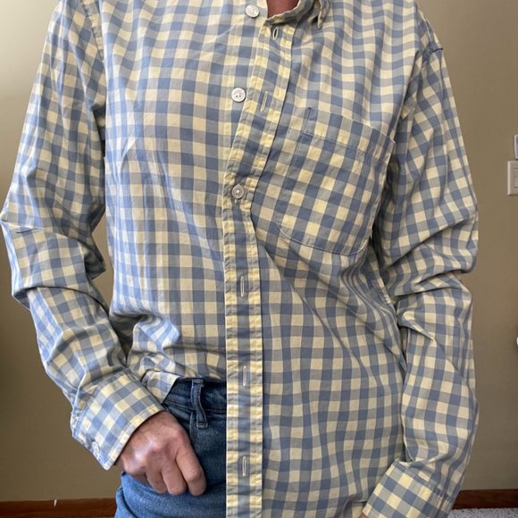 Abercrombie & Fitch button down mens top size medium in blue and yellow - Picture 1 of 9